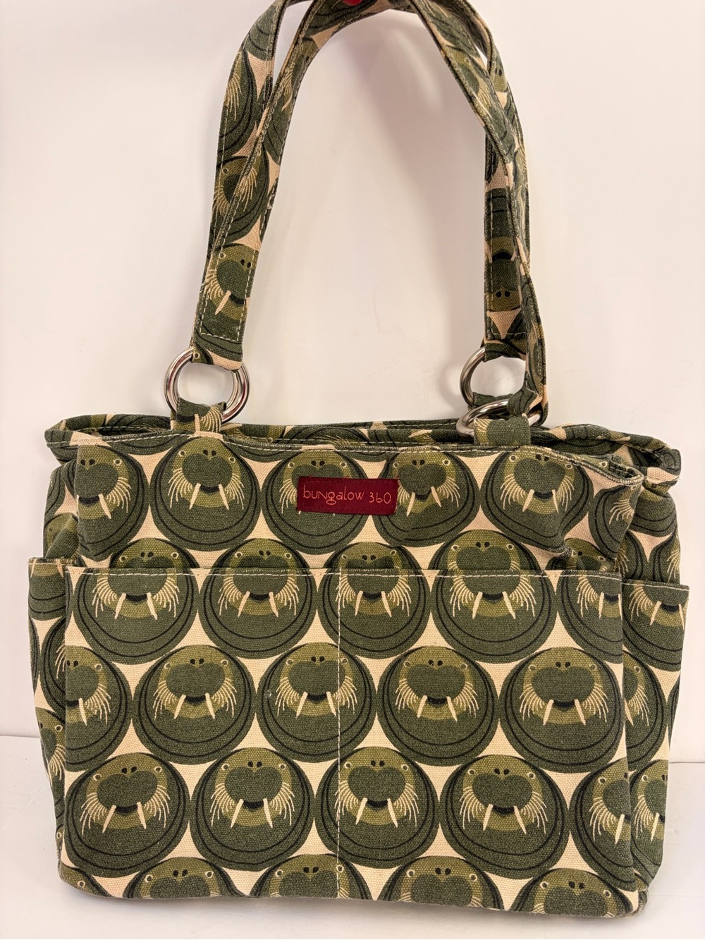 bungalow 360 Olive Green Walrus Canvas Tote